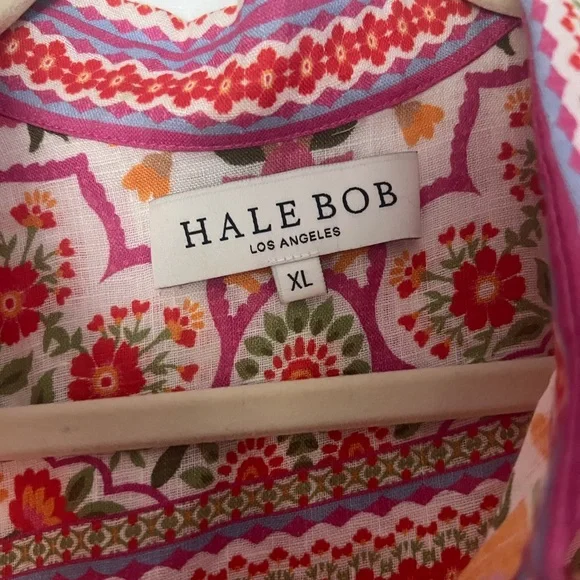 HALE BOB Los Angeles 100% Linen Colorful Button down short sleeve top - Picture 2 of 5